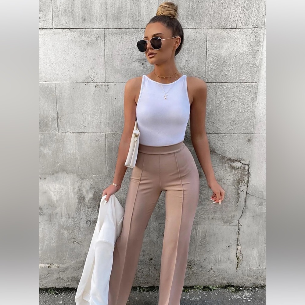 Fashion Nova Taupe High Waisted Trousers | Size S | Sculpting Fit